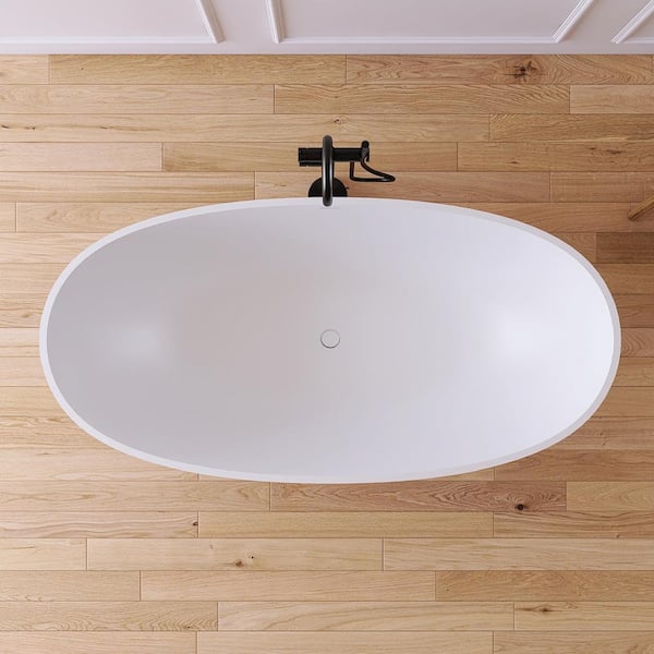 Eaton 61 in. x 30 in. Stone Resin Solid Surface Flatbottom Freestanding Soaking Bathtub in White Inside and Gold Outside