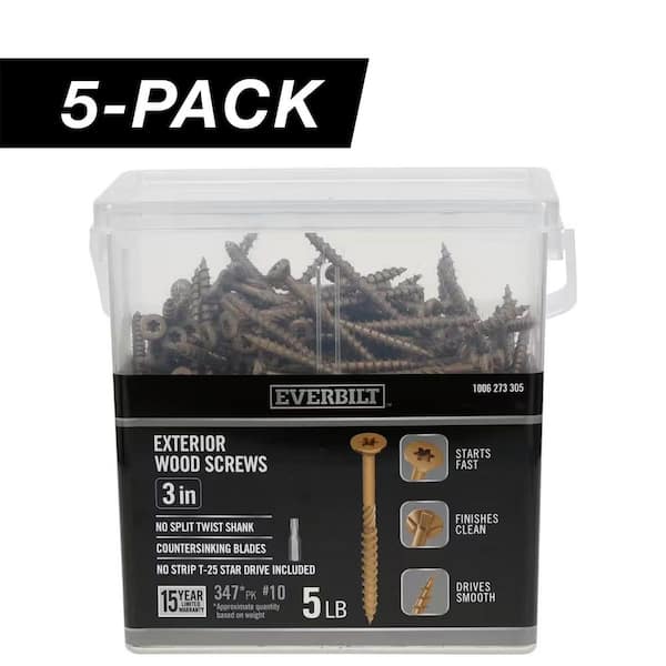 5-Pack 10 x 3 in. Star Drive Flat Head Exterior Wood Screws (25 lbs. / 1,735-Piece)