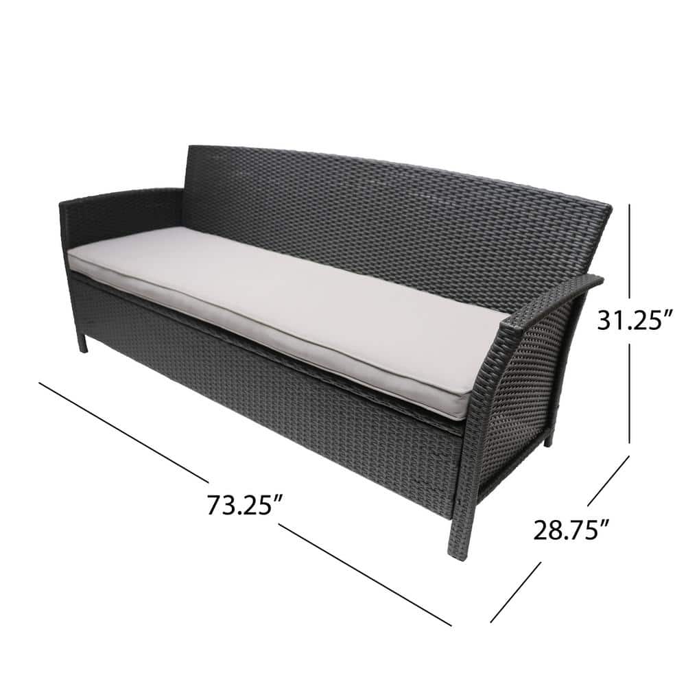 Gray Wicker and Steel Three-Seater Outdoor Sofa