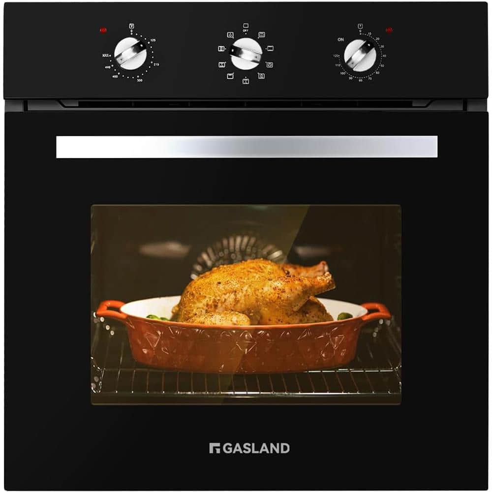 24 in. Built-In Single Electric Wall Oven in Stainless Steel with Rotisserie and Convection System, Black