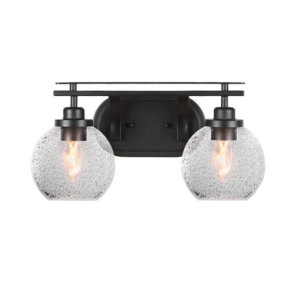 Unbranded Monroe 16.75 in. 2 Light Matte Black Vanity Light with 5.75" Smoke Bubble Glass Shade no bulbs included