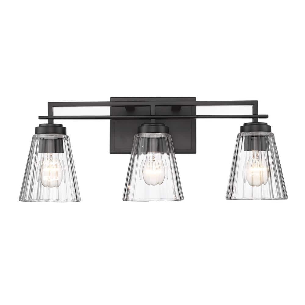 Lyna 22 in. 3 Light Matte Black Vanity Light with Clear Glass Shade with No