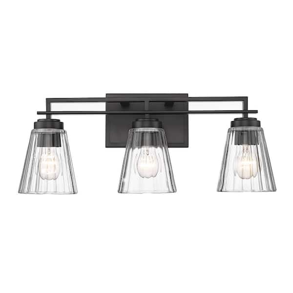Unbranded Lyna 22 in. 3 Light Matte Black Vanity Light with Clear Glass Shade with No Bulbs Included