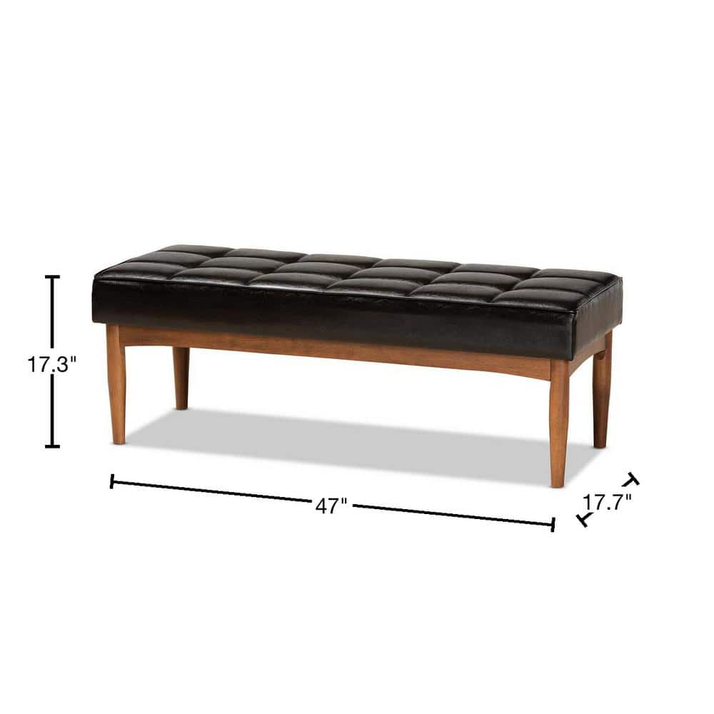Sanford 47" Walnut Brown Faux Leather Dining Bench