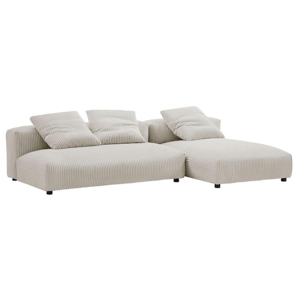 Solace 106.9 in. Armless 2-piece Corduroy L-Shaped Sectional Sofa in Almond Brown
