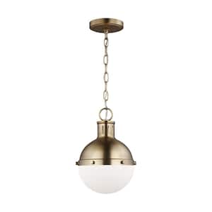 Hanks 1-Light Satin Brass Hanging Globe Mini Pendant Light with Smooth White Glass Shade