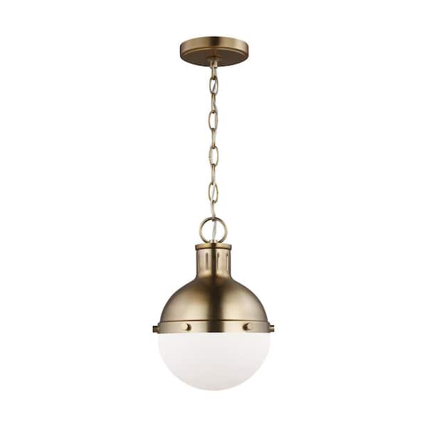 Generation Lighting Hanks 1-Light Satin Brass Hanging Globe Mini Pendant Light with Smooth White Glass Shade
