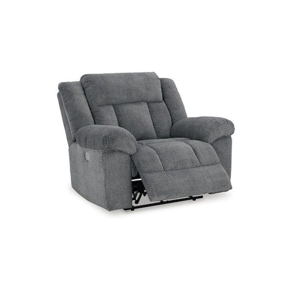 Benjara Kendy Slate Gray Polyester Glider Power Recliner Chair with Adjustable Headrest