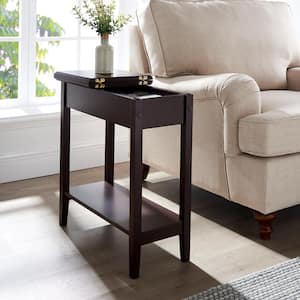 Espresso 1-Drawer Narrow End Table with Storage, Nightstand Flip Top Narrow Side Tables for Small Spaces, Slim End Table