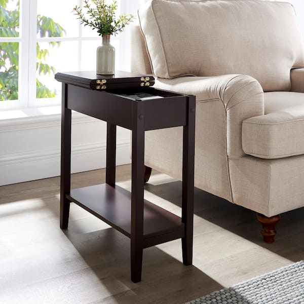 MAYKOOSH Espresso 1 Drawer Narrow End Table with Storage Nightstand Flip Top Narrow Side Tables for Small Spaces Slim End Table 81734MK The Home Depot