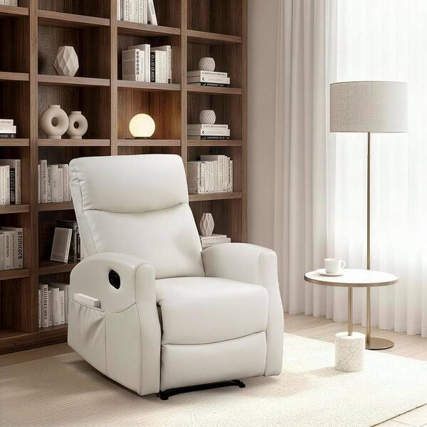 Lazzara Everton Beige Faux Leather Wall Hugger Manual Recliner