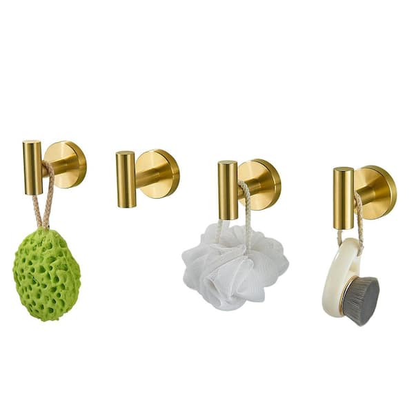 Bathroom Robe Hook and Towel Hook Wall Mounted Stainless Steel in Gold (4-Pack)