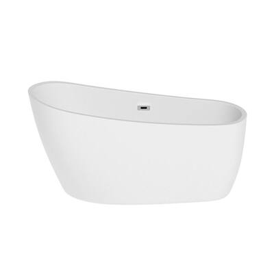 55 in. Acrylic Freestanding FlatBottom Bathtub High-back single slipper Non-Whirlpool Soaking Tub in Ivory
