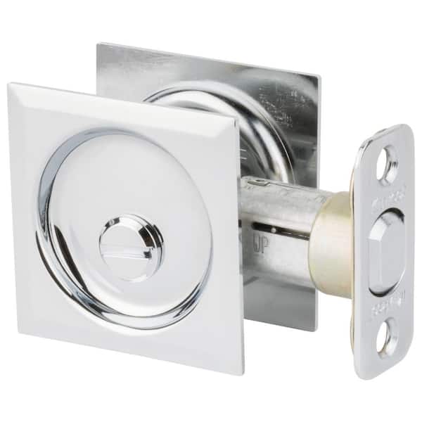 Kwikset Polished Chrome Square Bed/Bath Pocket Door Lock with Lock
