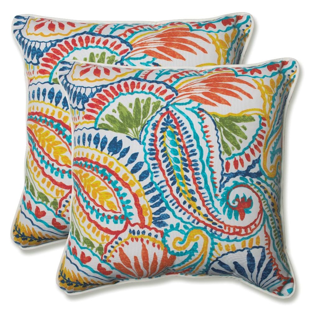 Pillow Perfect Paisley Blue/Multi Ummi Square Outdoor Throw Pillow (2 ...