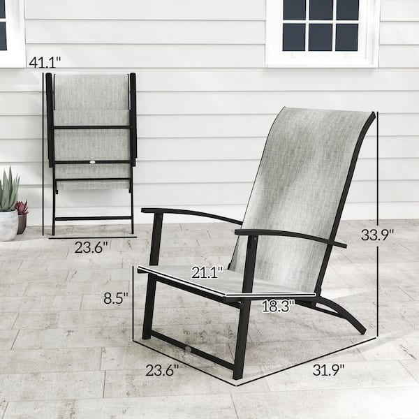 Metal Frame and Breathable Mesh Fabric Seat Portable Outdoor Dining Chairs, Folding Patio Chairs in Gray Set of 2