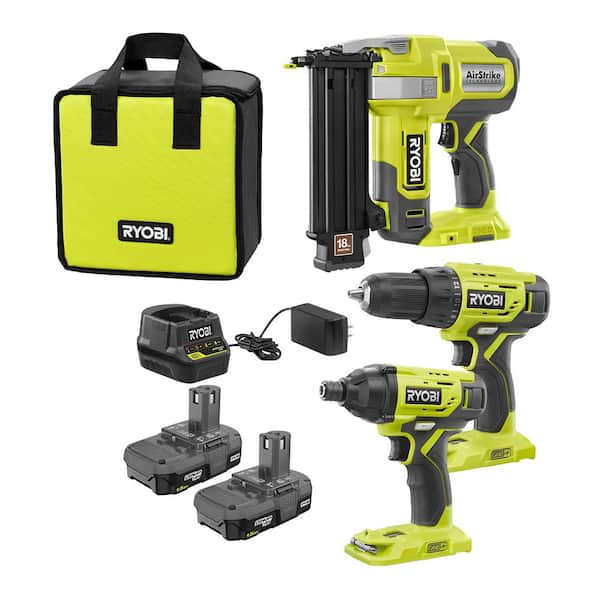 18-Volt ONE+ Lithium-Ion Cordless 3-Tool Combo Kit with Drill/Driver, Impact Driver, AirStrike 18-Gauge Brad Nailer