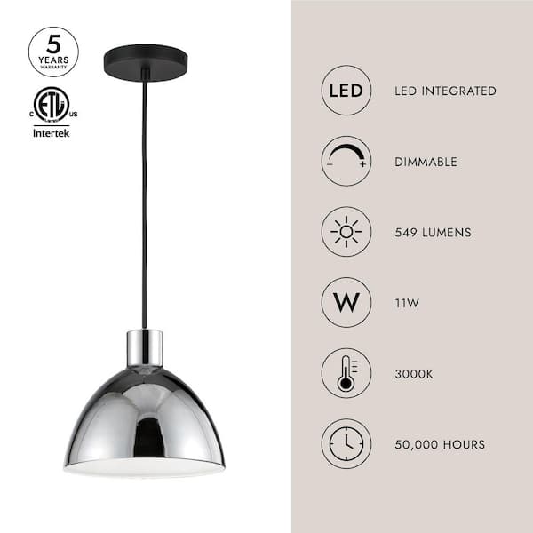 KUZCO Chroma 9 in. 1 Light 11-Watt Chrome Integrated LED Pendant