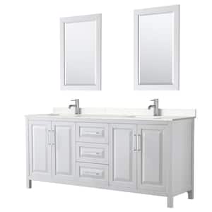 Daria 80in.x22in. Double Vanity in White with Cultured Marble Vanity Top in Light Vein Carrara with Basins and Mirrors
