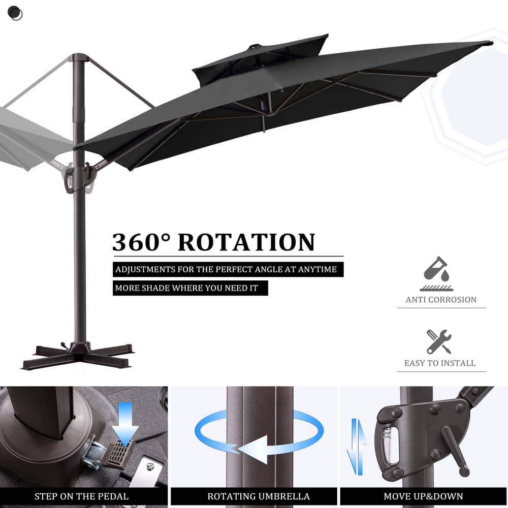 Black and Brown 11 ft. Rectangular Cantilever Patio Umbrella with Metal Pole