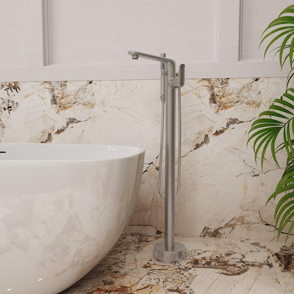 Single-Handle Freestanding Tub Faucet with Handheld Shower in Brushed Nickel