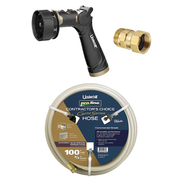 Underhill Gold Series 0.75 in. dia. x 100 ft. Garden Hose Twist-Ease Kink Eliminator + 7 Spray Nozzle