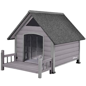 Outdoor Dog House with Porch: Strong Iron Frame, Gray