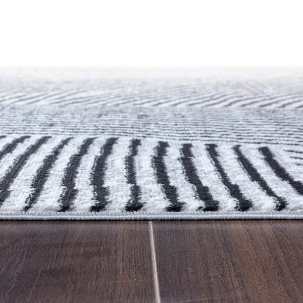 Bohemian Stripe Cream 7 ft. 10 in. x 10 ft. Waves Area Rug
