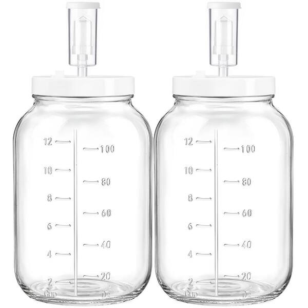2-Piece 1 Gallon Wide Mouth Glass Fermentation Jars with Lid and Airlock for Kombucha and Sourdough Starter