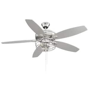 52 in. 3-Light Brushed Nickel Indoor Ceiling Fan with Metal Cage, Light Kit and Reversible Blades