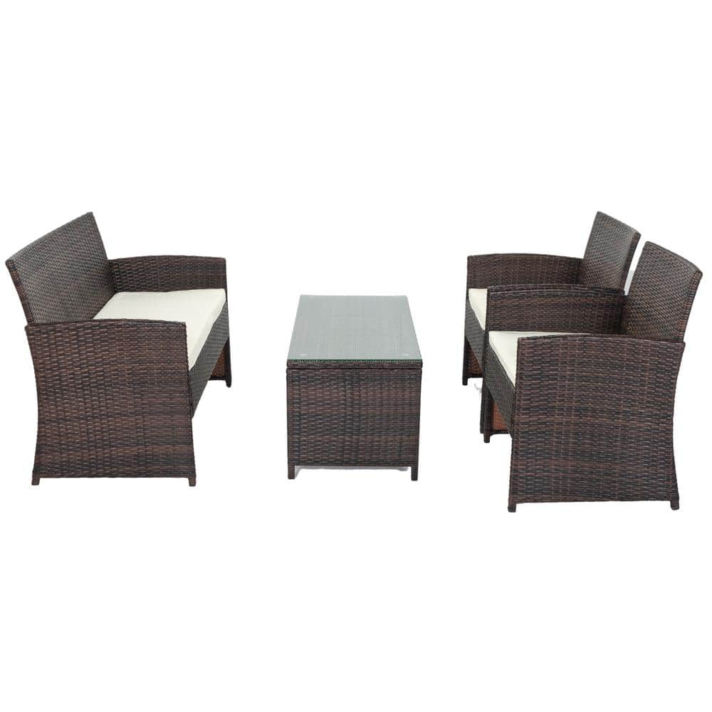 4-Piece Wicker Patio Conversation Set with Beige Cushions price history on PriceWatchPro