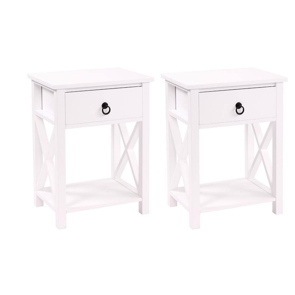 20.8 in.White Xshaped bedside table with single drawer coffee table