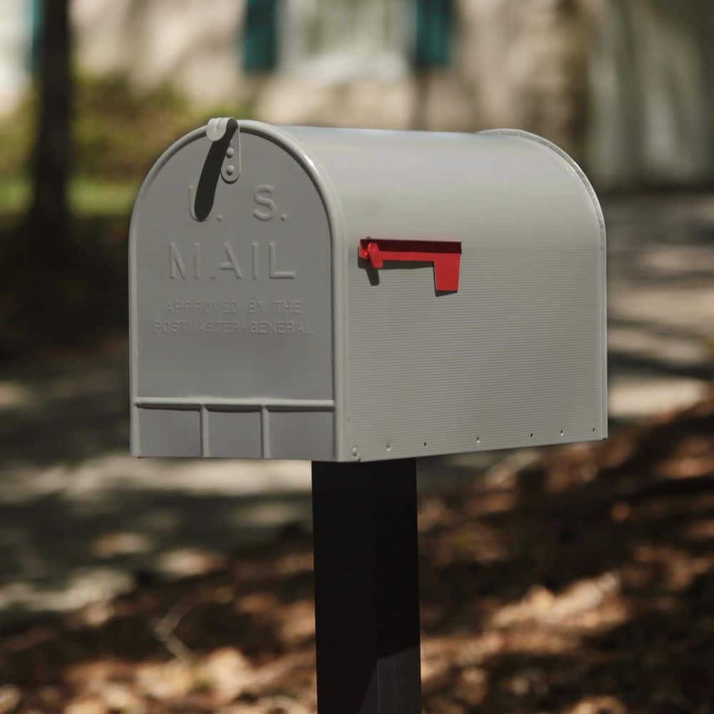 Extra Large Gray Steel Post Mount Mailbox