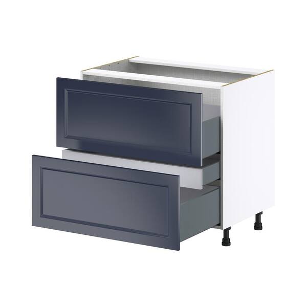 J COLLECTION Devon Painted Blue Shaker Assembled Cooktop Base Kitchen Cabinet with Drawers 36 in. W x 34.5 in. H x 24 in. D