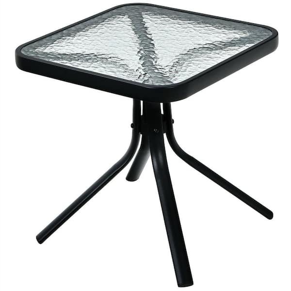 20 in. Heavy-Duty Metal Frame Square Patio Table with Tempered Glass Top in Black