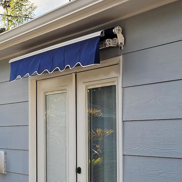 Aleko 12 Ft X 10 Retractable Patio Awning In Blue 3 5m 3m Aw12x10blue30 Hd - Patio Retractable Awning 3m