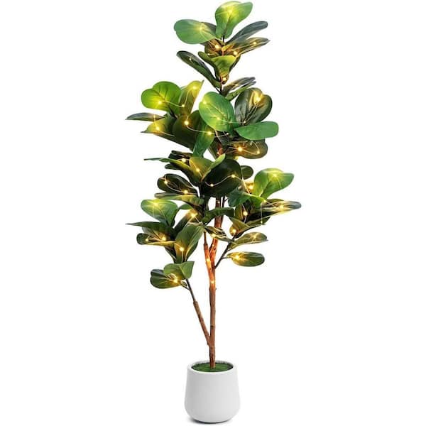 5ft Artificial Fiddle Leaf Fig Tree with LED Fairy Lights in White
