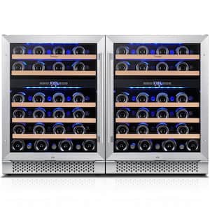 48 in. Quad Zone Cellar Cooling Unit 92-Bottles Built- in Wine Cooler Side-by-Side Refrigerator in Stainless Steel