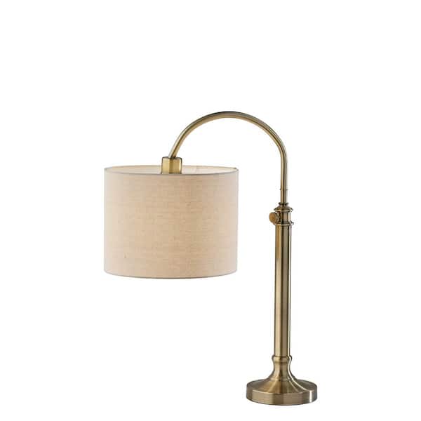HomeRoots 32 in. Beige Transitional Integrated LED Bedside Table Lamp with Beige Fabric Shade