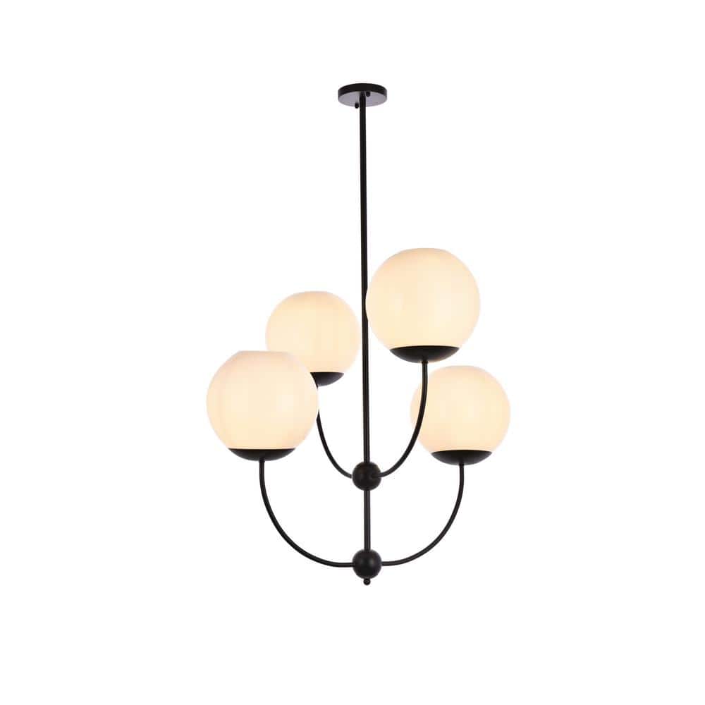 Home Living 40-Watt 4-Light Black Pendant Light with Glass Shade, No Bulbs 