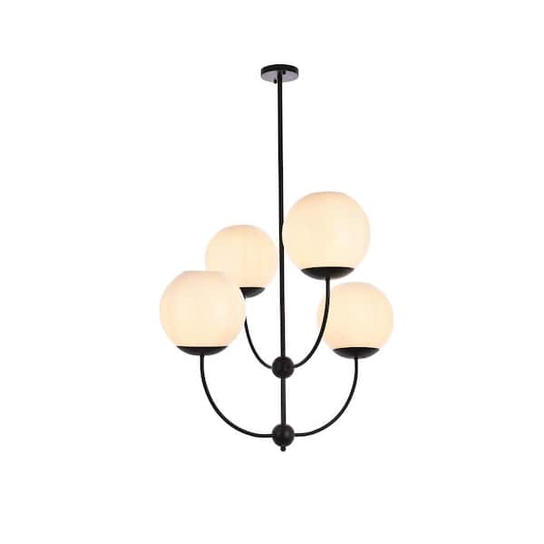 Unbranded Home Living 40-Watt 4-Light Black Pendant Light with Glass Shade, No Bulbs Included