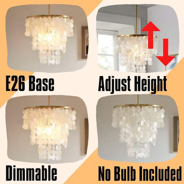 Urban Habitat 1-Light White Capiz Shell Layered Pendant Chandelier for Living Room (No Bulb Included）