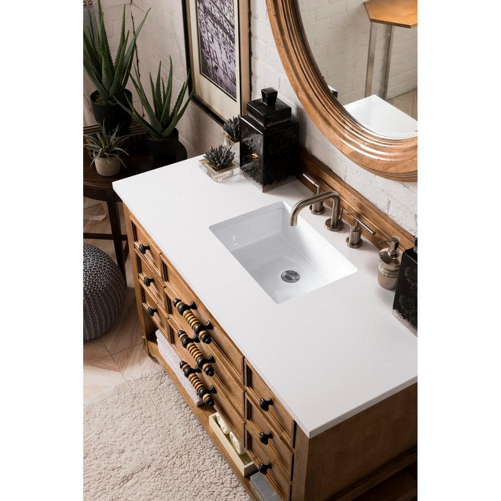 James Martin Vanities Malibu 48 In Single Bath Vanity In Honey Alder With Quartz Vanity Top In Classic White With White Basin 500 V48 Hon 3clw The Home Depot