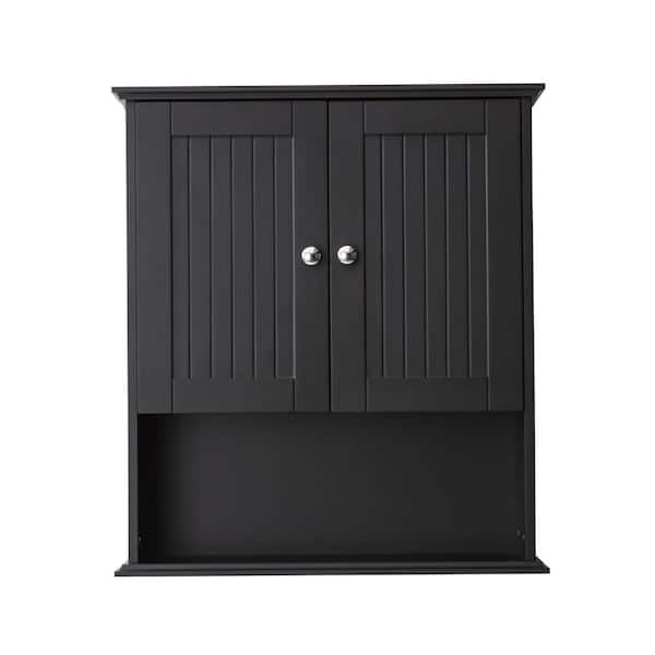 26 in. W x 8 in. D x 29.5 in. H Bathroom Storage Wall Cabinet in Black with Adjustable Shelf and Soft-Closing Hinges
