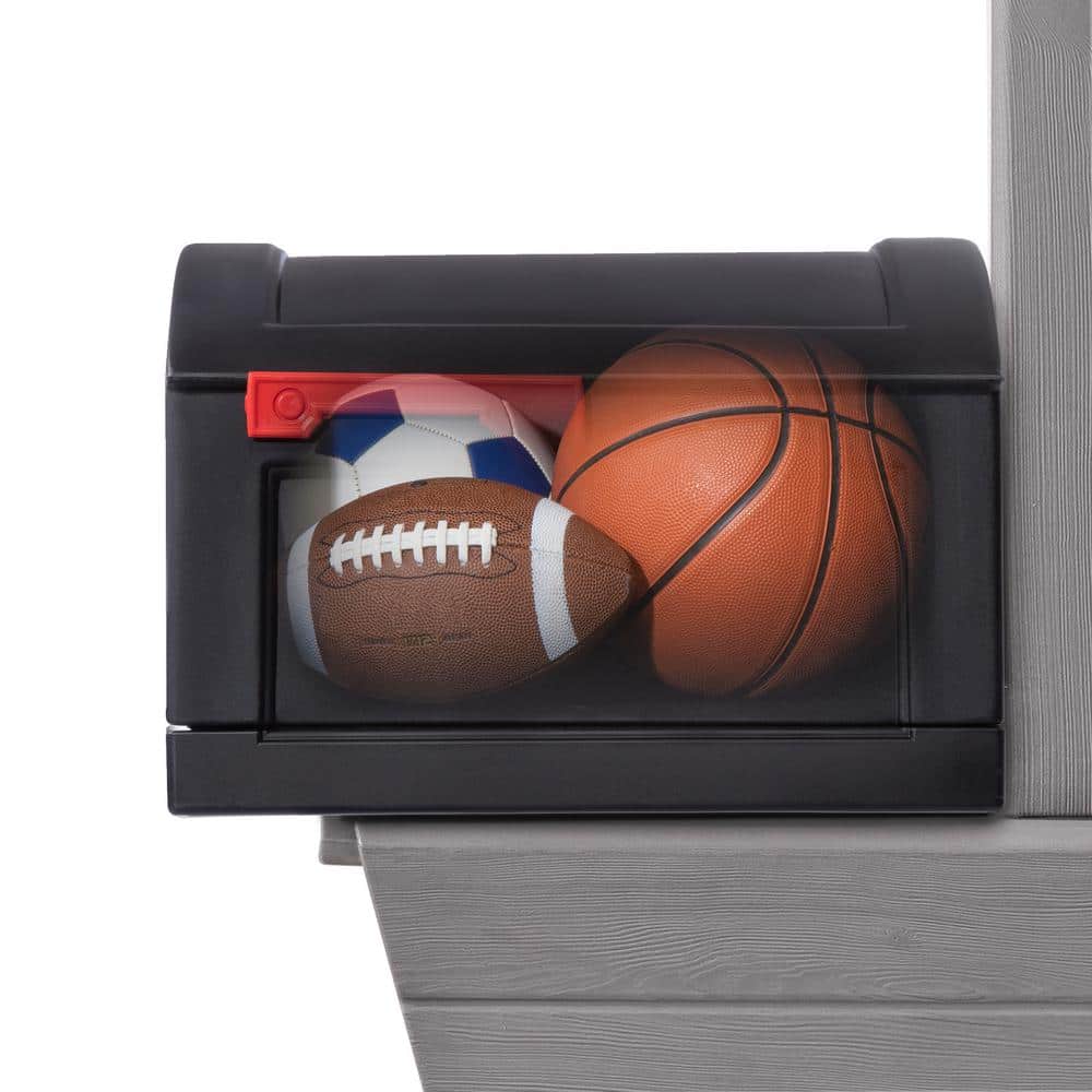 Highland Extra Large Black and Gray Plastic Mailbox with Wood Post