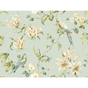 Tropical Floral Wallpaper Light Blue Paper Strippable Roll (Covers 60.75 sq. ft.)