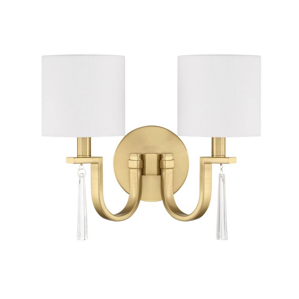 Fortuna Satin Brass 2-Light Sconce with White Linen Shades