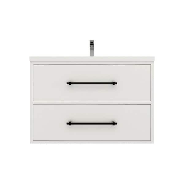 Victoria 30 in. W x 20 in. D x 22 in. H Single Sink Floating Bath Vanity in Gloss White with White Acrylic Top