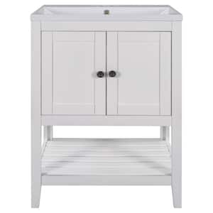 Contemporary 24 in. W x 18 in. D x 34 in. H Freestanding Bath Vanity in White with Elegant Ceramic Top and Open Shelf