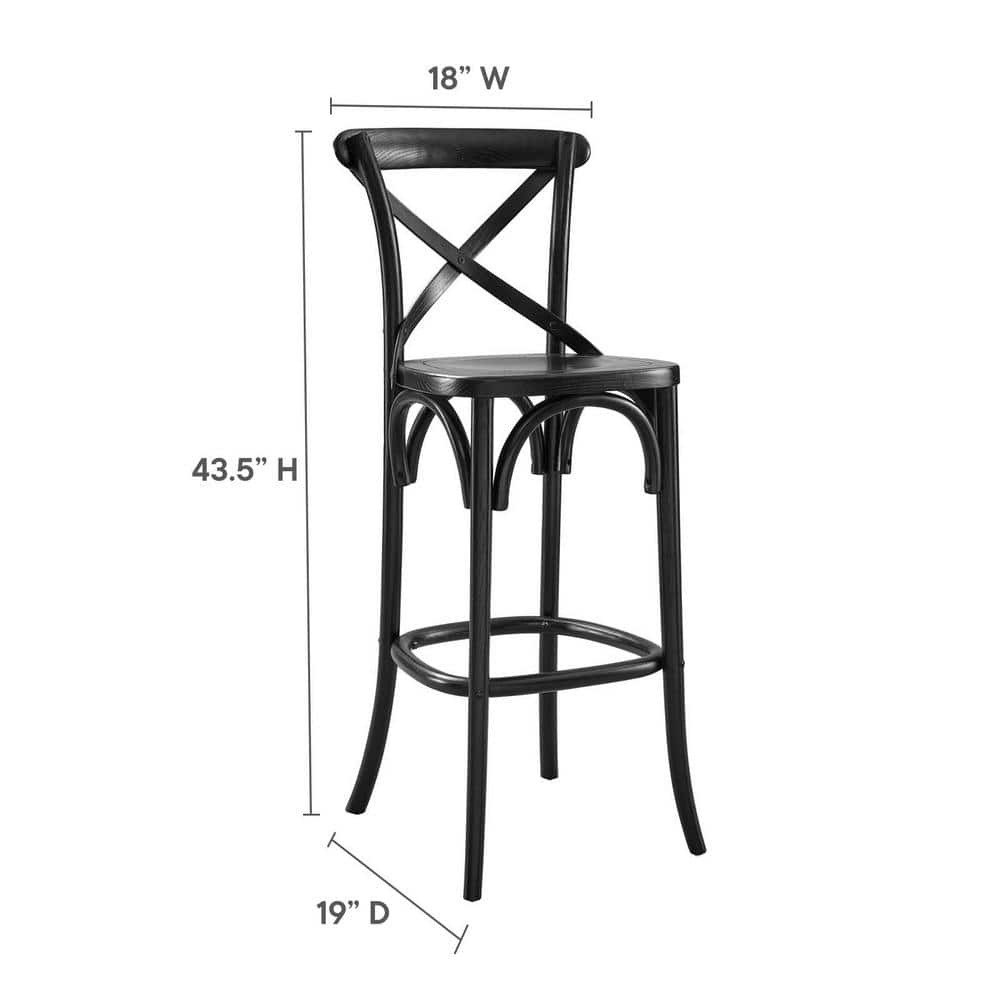 Modern Farmhouse Elm Wood Bar Stool with X-Brace Back in Black